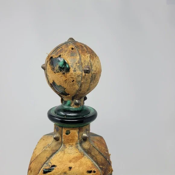 Vtg MCM Italian Hand-tooled Leather Decanter Embossed Studded Glass Perseus